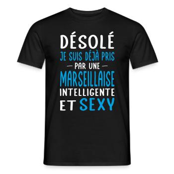 Désolé déjà pris par une Marseillaise sexy - T-shirt homme - noir - Devant - AI Model Male 178 light (178cm)