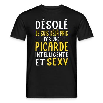 Désolé déjà pris par une Picarde sexy - T-shirt homme - noir - Devant - AI Model Male 178 light (178cm)