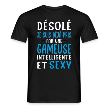 Désolé déjà pris par une gameuse sexy - T-shirt homme - noir - Devant - AI Model Male 178 light (178cm)