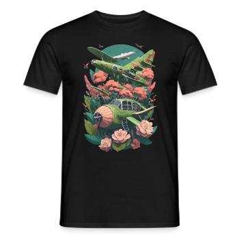Airplanes in the jungle illustration - Men's T-Shirt - black - Front - AI Model Male 178 light (178cm)