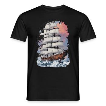 Illustration d’art de ligne de voilier - T-shirt homme - noir - Devant - AI Model Male 178 light (178cm)