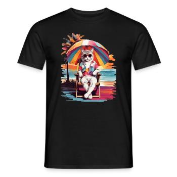 KATZENSTRANDZEIT, KATZENURLAUB UND SOMMERSTIMMUNG - Männer T-Shirt - Schwarz - Vorne - AI Model Male 178 light (178cm)