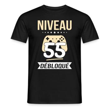Anniversaire 55 ans - Niveau 55 débloqué - Gamer - T-shirt homme - noir - Devant - AI Model Male 178 light (178cm)