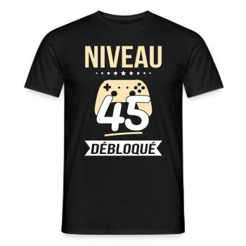 Anniversaire 45 ans - Niveau 45 débloqué - Gamer - T-shirt homme - noir - Devant - AI Model Male 178 light (178cm)