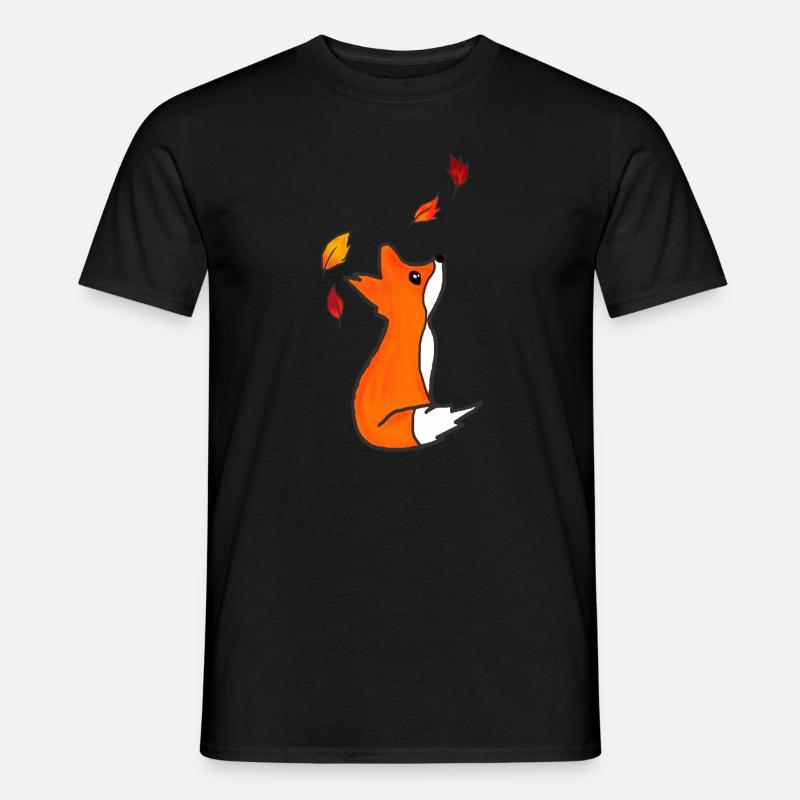 Roter Fuchs Fallende Herbstblätter Wald Herbst - Männer T-Shirt - Schwarz