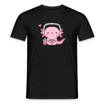 Cute Axolotl Gamer Playing Video Games - Men's T-Shirt - black - Front - AI Model Male 178 light (178cm)