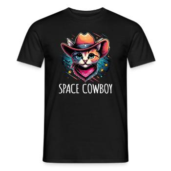 Space Cowboy Cat Illustration Sketch Stars - Men's T-Shirt - black - Front - AI Model Male 178 light (178cm)
