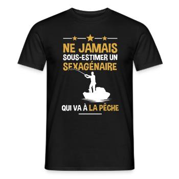 Sexagénaire cadeau humour pêche pêcheur - T-shirt homme - noir - Devant - AI Model Male 178 light (178cm)