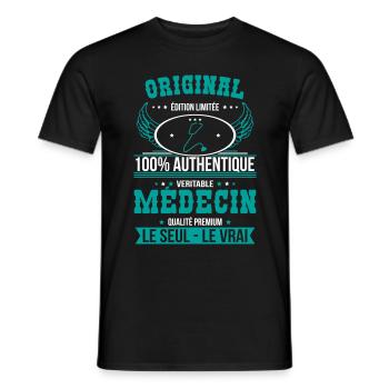 Authentique et véritable médecin - Original - T-shirt homme - noir - Devant - AI Model Male 178 light (178cm)