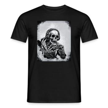 Skelett mit Gamecontroller und Kopfhörern - Männer T-Shirt - Schwarz - Vorne - AI Model Male 178 light (178cm)