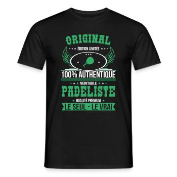 Authentique et véritable padeliste - Original - T-shirt homme - noir - Devant - AI Model Male 178 light (178cm)