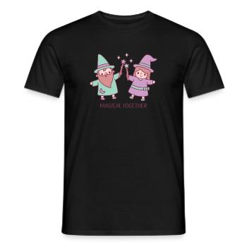 Cute Wizard And Witch Girl Magical Together - Men's T-Shirt - black - Front - AI Model Male 178 light (178cm)