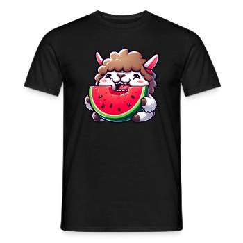 Drôle de lama mouton agneau avec pastèque dessin animé - T-shirt homme - noir - Devant - AI Model Male 178 light (178cm)
