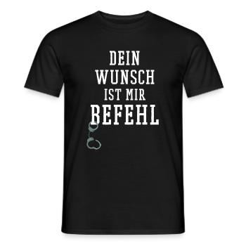 BDSM Shirt Dein Wunsch ist mir Befehl Handschellen - Männer T-Shirt - Schwarz - Vorne - AI Model Male 178 light (178cm)