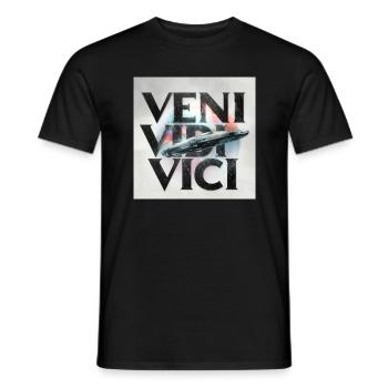 inscription VENI VIDI VICI - Men's T-Shirt - black - Front - AI Model Male 178 light (178cm)