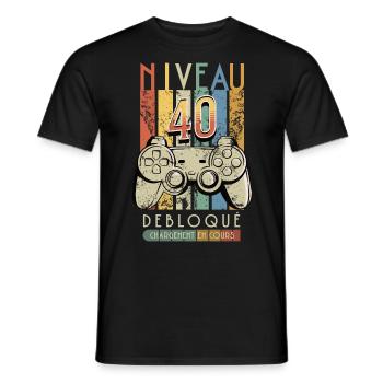 Gamer Niveau 40 Débloqué - T-shirt homme - noir - Devant - AI Model Male 178 light (178cm)