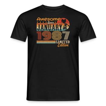 Cadeau d’anniversaire - Né en janvier 1987 - T-shirt homme - noir - Devant - AI Model Male 178 light (178cm)
