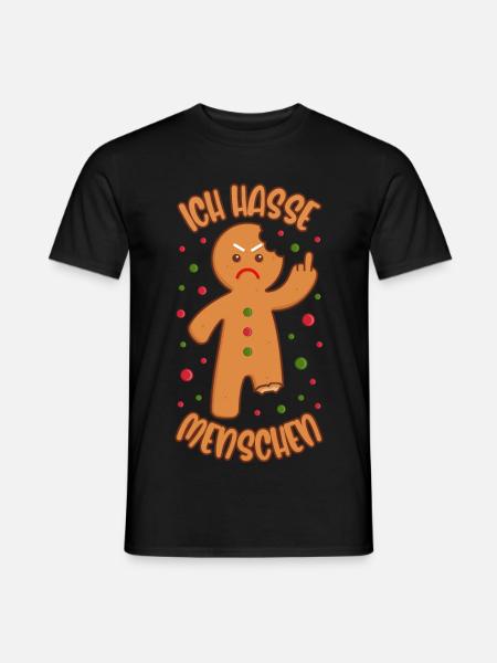 Lebkuchenmann Ich hasse Menschen Lustige Sprüche - Männer T-Shirt - Schwarz