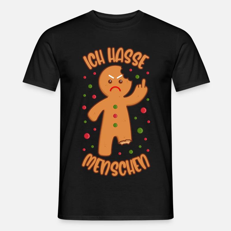 Lebkuchenmann Ich hasse Menschen Lustige Sprüche - Männer T-Shirt - Schwarz