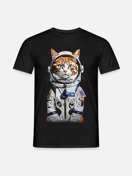 Weltraum-Astronauten-Katze - Männer T-Shirt - Schwarz