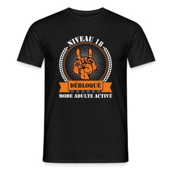 t shirt niveau 18 débloqué anniversaire 18 ans - T-shirt homme - noir - Devant - AI Model Male 178 light (178cm)