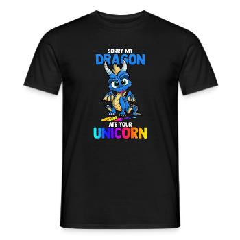 Tut mir leid, mein Drache hat dein lustiges süßes Einhornbuch gegessen - Männer T-Shirt - Schwarz - Vorne - AI Model Male 178 light (178cm)