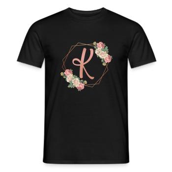Couronne florale romantique initiale lettre K fleurs - T-shirt homme - noir - Devant - AI Model Male 178 light (178cm)