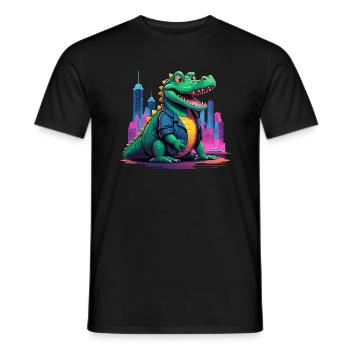 Cool crocodile in the city - Men's T-Shirt - black - Front - AI Model Male 178 light (178cm)