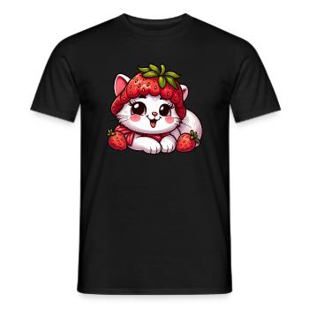 Süße Katze Erdbeere skurril Hut fruchtig Sommer - Männer T-Shirt - Schwarz - Vorne - AI Model Male 178 light (178cm)