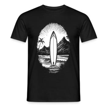 Planche de surf - Vagues - Surf - Plage - Palmiers - T-shirt homme - noir - Devant - AI Model Male 178 light (178cm)