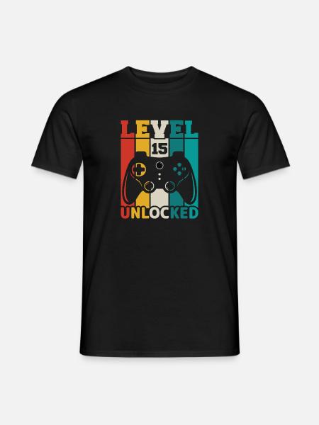 Level 15 unlocked - Männer T-Shirt - Schwarz