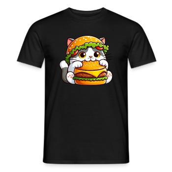 Katze Kater Cheeseburger Fast Food Skurril Hut - Männer T-Shirt - Schwarz - Vorne - AI Model Male 178 light (178cm)