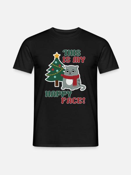 Cat Grumpy Christmas , this is my Happy Face - Männer T-Shirt - Schwarz