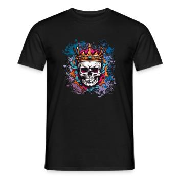 Skull with crown on colorful splashes of color - Men's T-Shirt - black - Front - AI Model Male 178 light (178cm)