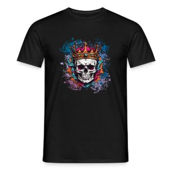 Skull with crown on colorful splashes of color - Men's T-Shirt - black - Front - AI Model Male 178 light (178cm)