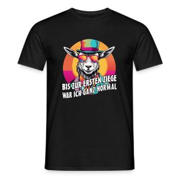 Bis zur ersten Ziege war ich ganz normal - Männer T-Shirt - Schwarz - Vorne - AI Model Male 178 light (178cm)