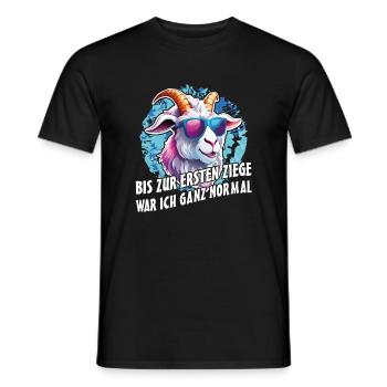 Bis zur ersten Ziege war ich ganz normal - Männer T-Shirt - Schwarz - Vorne - AI Model Male 178 light (178cm)