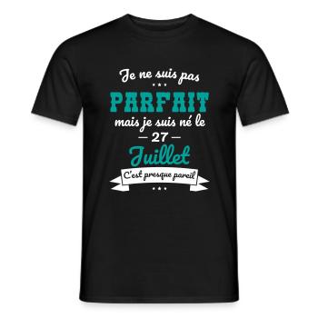 Anniversaire - Pas parfait mais né le 27 Juillet - T-shirt homme - noir - Devant - AI Model Male 178 light (178cm)