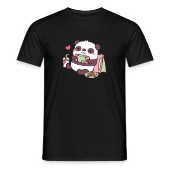 Cute Panda Playing Video Games - Men's T-Shirt - black - Front - AI Model Male 178 light (178cm)