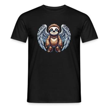 Mignon paresseux ange dessin animé avec des ailes - T-shirt homme - noir - Devant - AI Model Male 178 light (178cm)