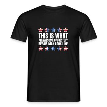 Rembourrage d’ameublement de restaurateur - T-shirt homme - noir - Devant - AI Model Male 178 light (178cm)