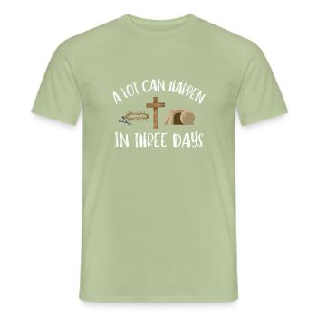 Beaucoup de choses peuvent arriver en 3 jours, Hallelujah Pâques - T-shirt homme - vert sauge - Devant - AI Model Male 178 light (178cm)