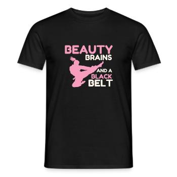 Beauty Brains et une ceinture noire - T-shirt homme - noir - Devant - AI Model Male 178 light (178cm)