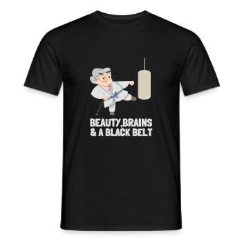Beauty Brains et une ceinture noire - T-shirt homme - noir - Devant - AI Model Male 178 light (178cm)