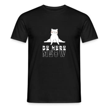 Yoga Cat - Be Here Meow - Men's T-Shirt - black - Front - AI Model Male 178 light (178cm)