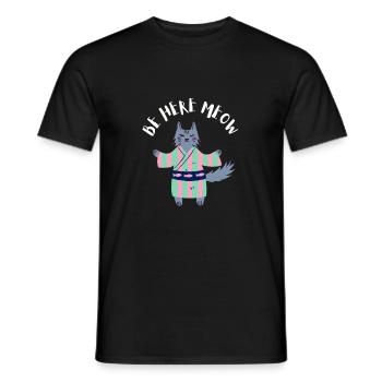 Yoga Cat - Be Here Meow - Men's T-Shirt - black - Front - AI Model Male 178 light (178cm)