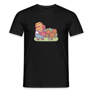 Niedlicher Capybara Gärtner gießt Sonnenblumen Pflanzen - Männer T-Shirt - Schwarz - Vorne - AI Model Male 178 light (178cm)