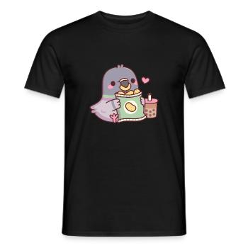 Cute Pigeon Loves Potato Chips And Boba Tea - Men's T-Shirt - black - Front - AI Model Male 178 light (178cm)