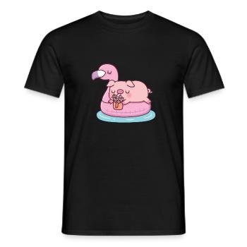 Cochon mignon se relaxant sur flotteur de piscine rose flamant rose - T-shirt homme - noir - Devant - AI Model Male 178 light (178cm)