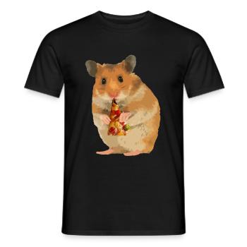 Hamster feeds pizza - Men's T-Shirt - black - Front - AI Model Male 178 light (178cm)